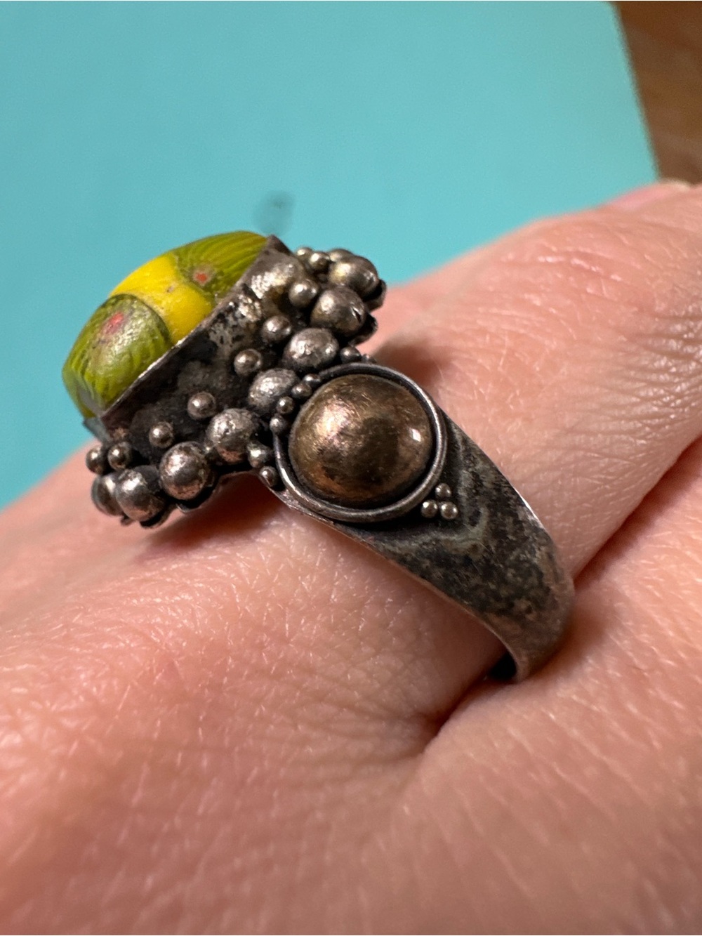 Vintage Sterling Silver 14k Mix Unique Artisian Brutalist Ring